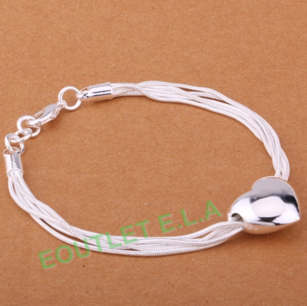 PUFF HEART 5-ROW SILVER BRACELET-19.5cm